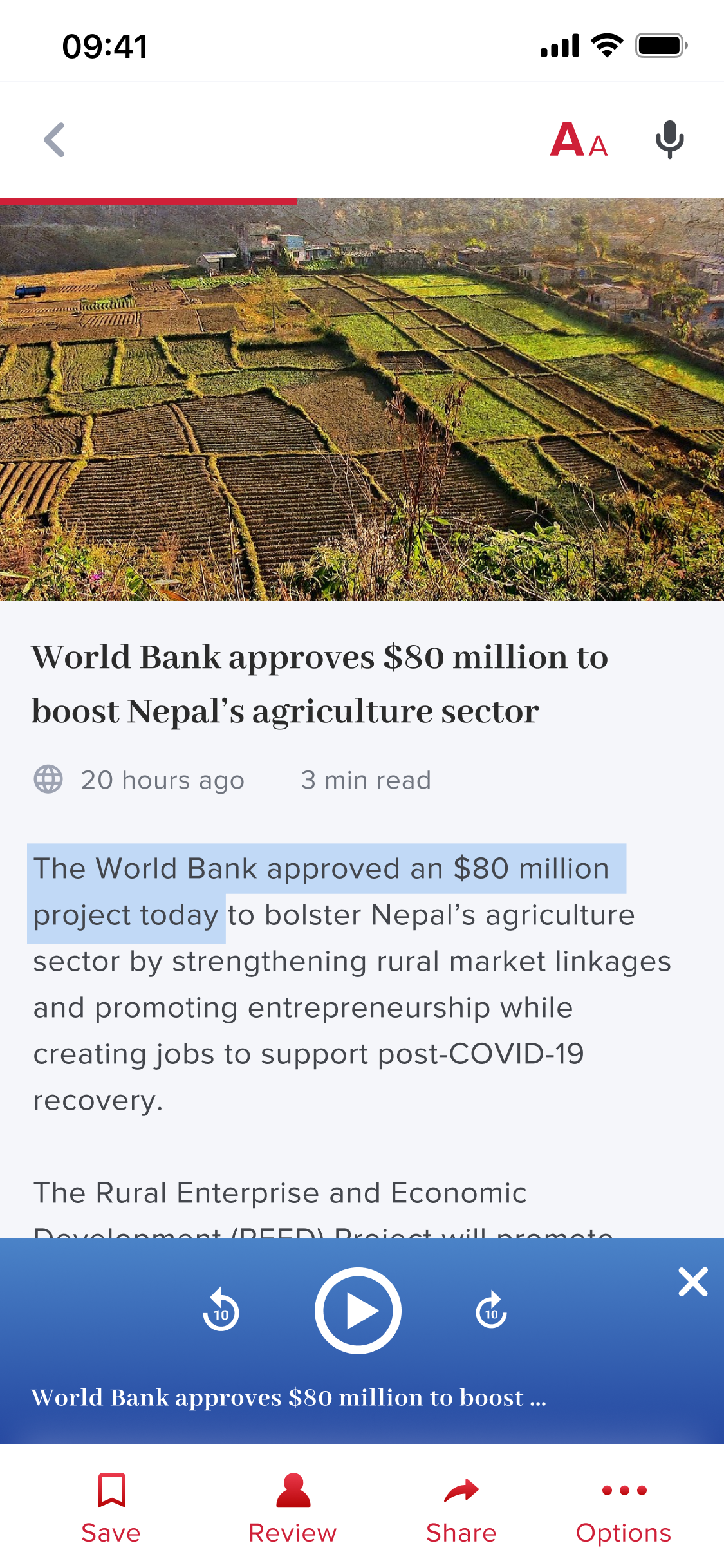 Text to speech reading screen