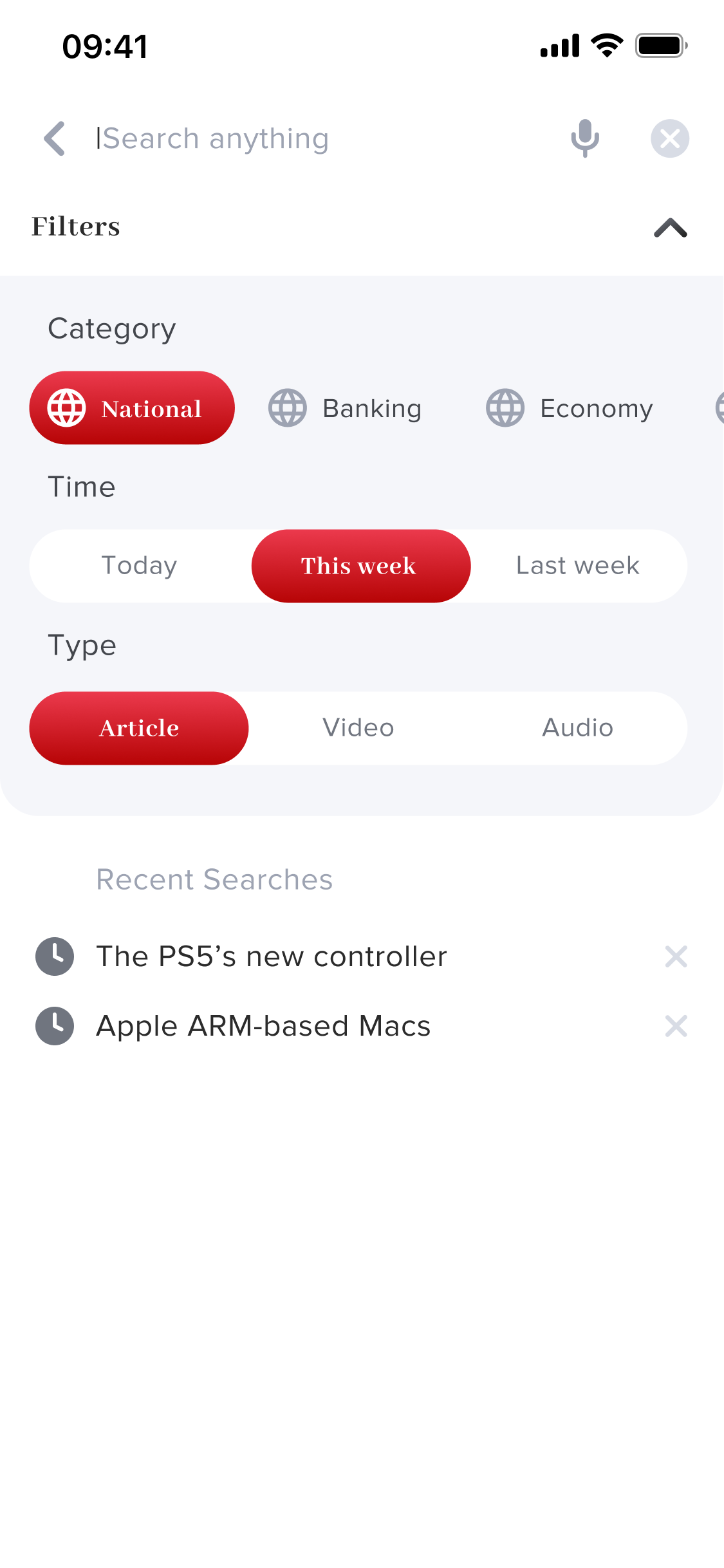 Search filter screen